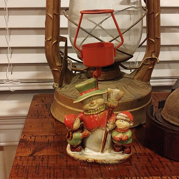 Snowman with children candle holder - Picture 2 of 10